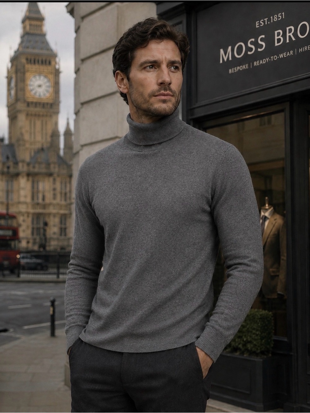 Size large men’s wool turtleneck base layer sweater color gray made in Italy